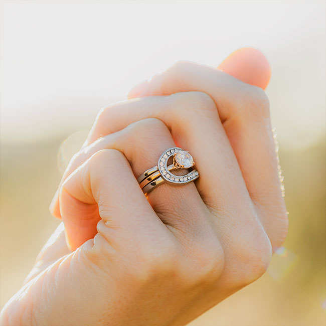 Adele - Two Tones Rose Gold Interlocking CZ Stone Wedding Ring Set