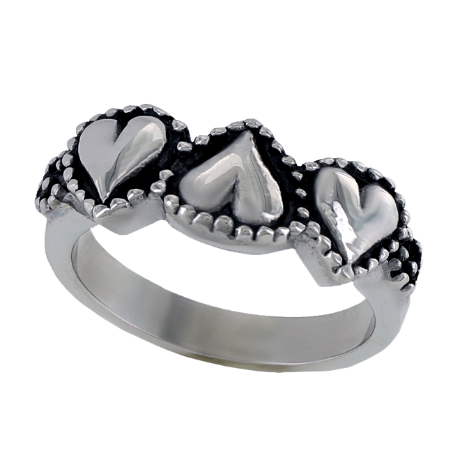 Affection - FINAL SALE Stainless Steel Triple Heart Ring With Etching