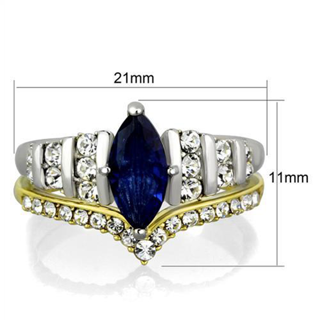 Alexandra - Women's Gold IP Two-Tone Stainless Steel Ring with Blue Marquise Cut Glass Center Stone