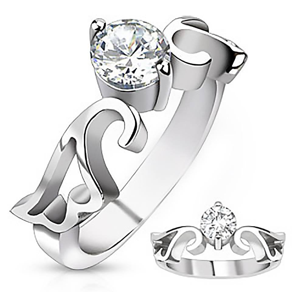 A Higher Love - FINAL SALE Artistic Design Stainless Steel Ring with Round Cut Cubic Zirconia