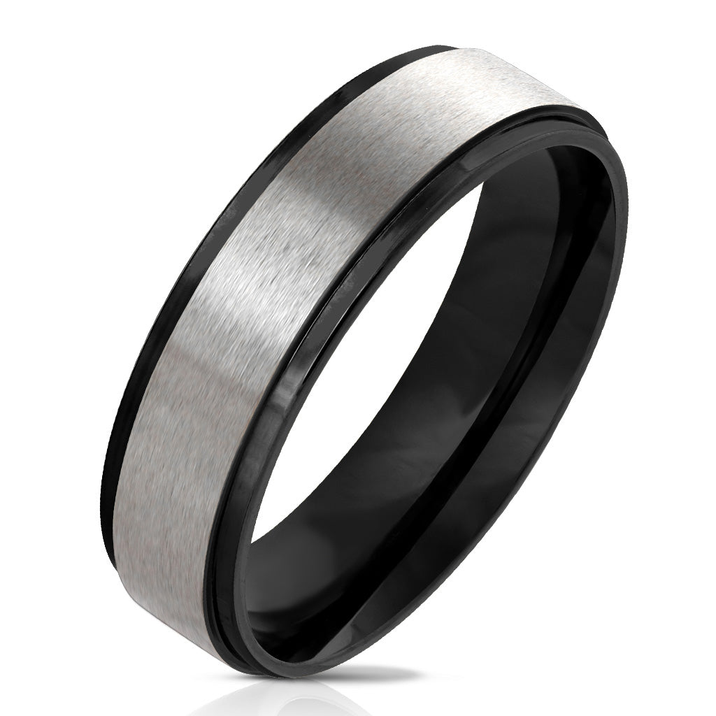 Affinity In Black - Black Ion Plated Stepped Edge Ring With Brushed Stainless Steel Center