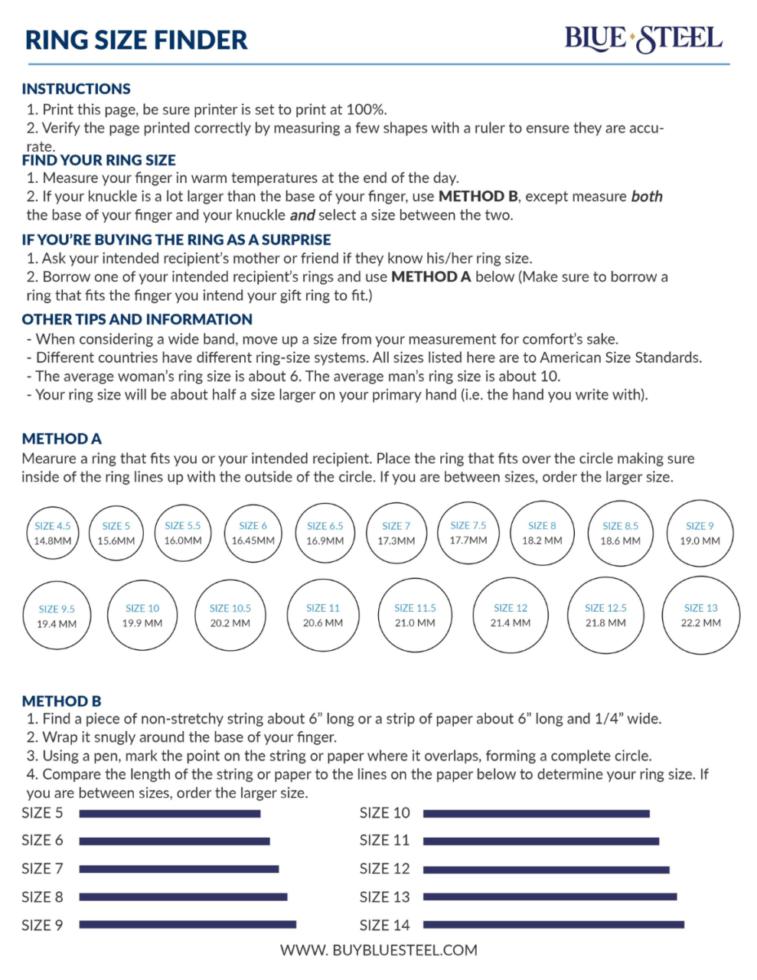 Blue Steel Rings Size Finder