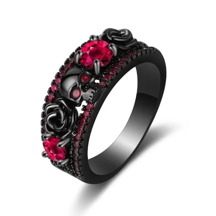 Traditional Black Wedding Ring With Red Stone